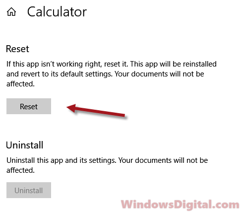 Reset Calculator app in Windows 10/11