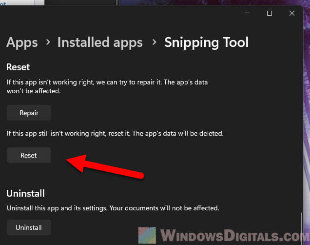 Reset Snipping Tool