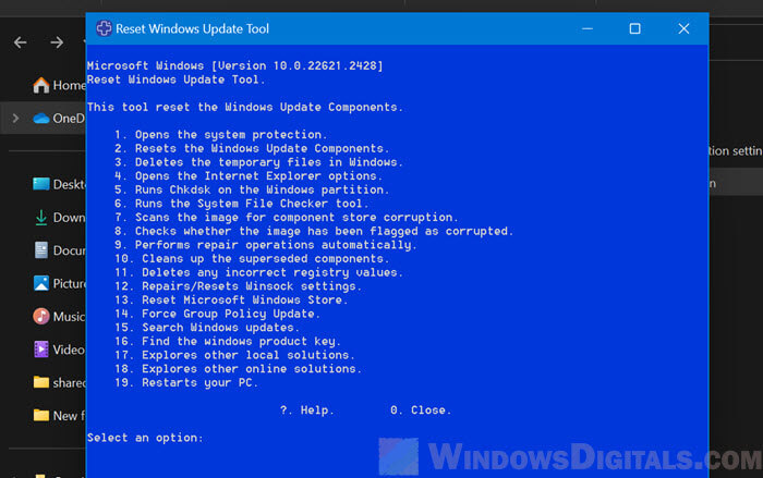 Reset Windows Update components tool