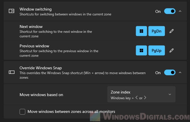 Shortcut keys to set default window size in Windows 11