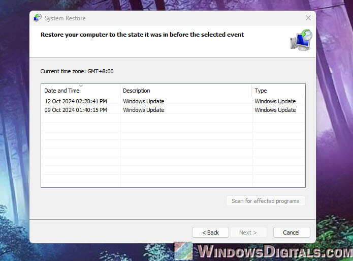 System restore to recover deleted desktop folder