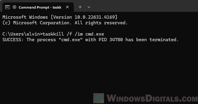 Taskkill command to force close process in CMD