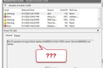 The IO operation at logical block address for Disk 0 was retried