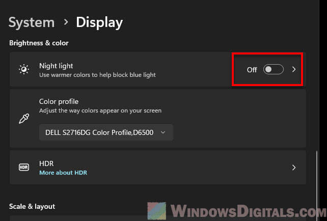 Turn off Night Light in Windows 11