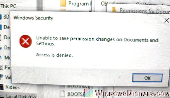 Unable to save permission changes on file or folder Windows 11