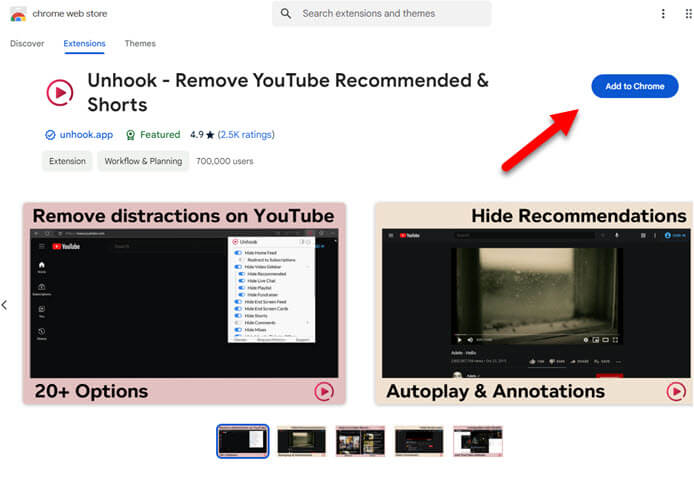 Unhook to remove YouTube Shorts