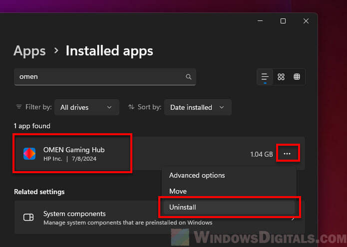 Uninstall HP OMEN Gaming Hub