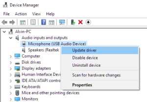 update windows 10 microphone driver