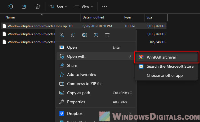 Use WinRAR to extract multiple zip files