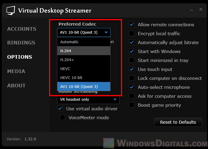 What codec to use for Virtual Desktop WiFi 6 Quest 3