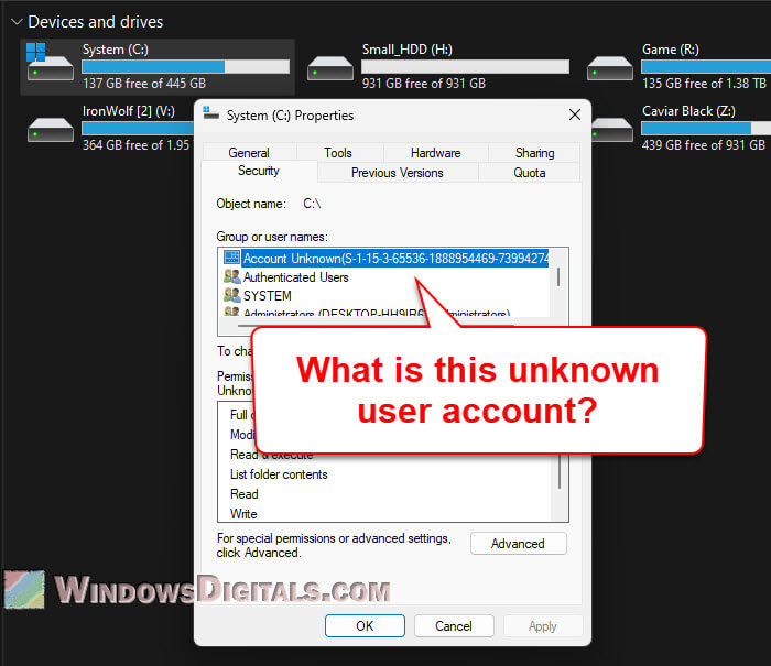 What is Account Unknown S-1-15-3 or S-1-5-21 in Windows 11