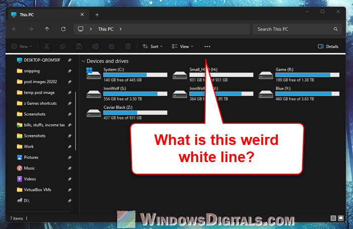 White Line Bar in File Explorer on Windows 11