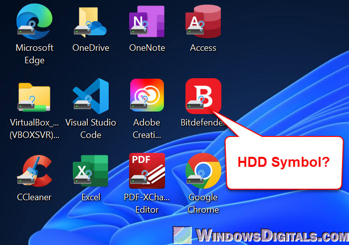 Why is there hard drive symbol on my desktop icons