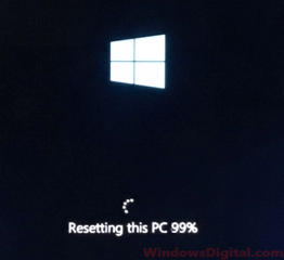 Windows 10 reset stuck at 1% 99% 64%