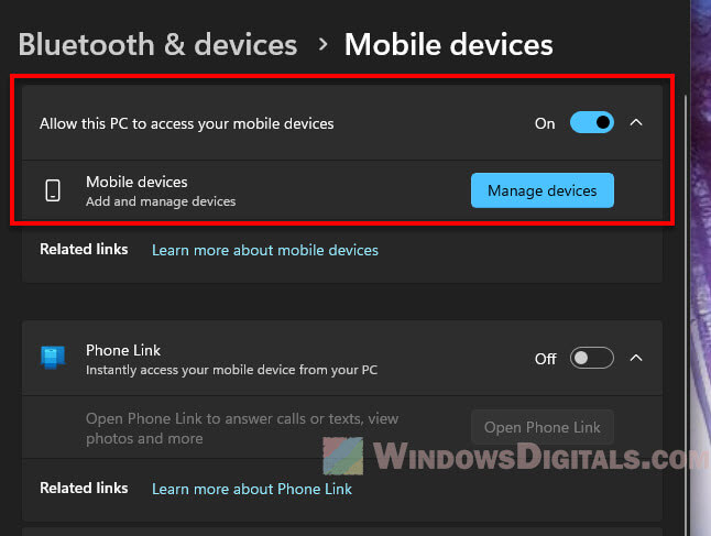 Windows 11 Manage Mobile Devices