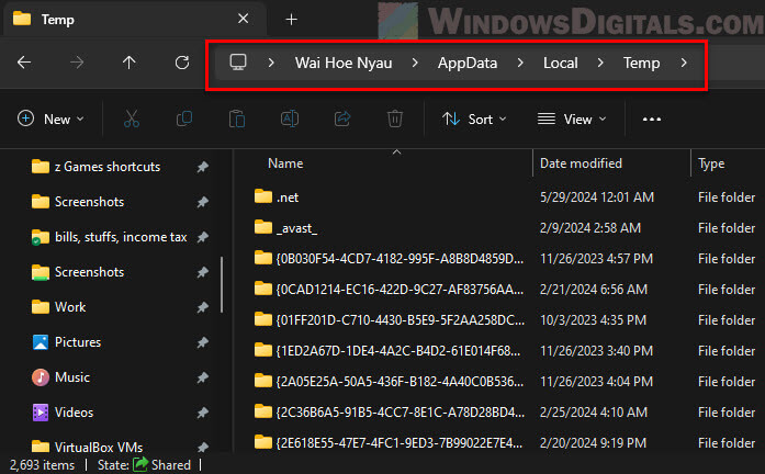 Windows 11 Temporary Files Folder