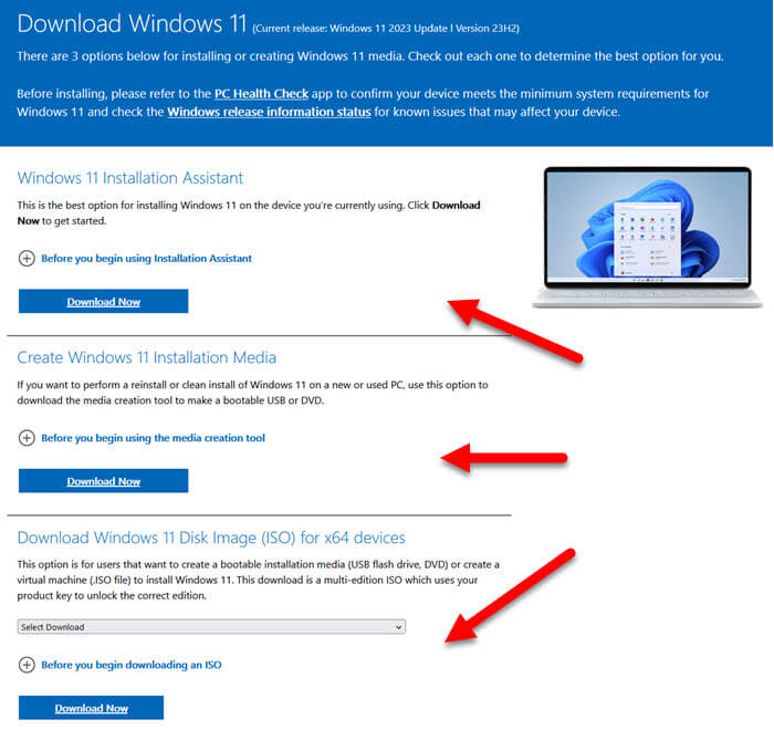 Windows 11 installation choices