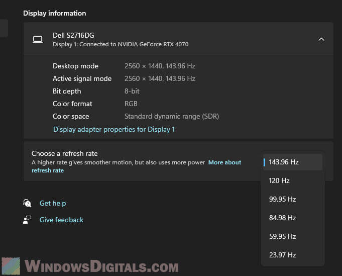 Windows 11 refresh rates