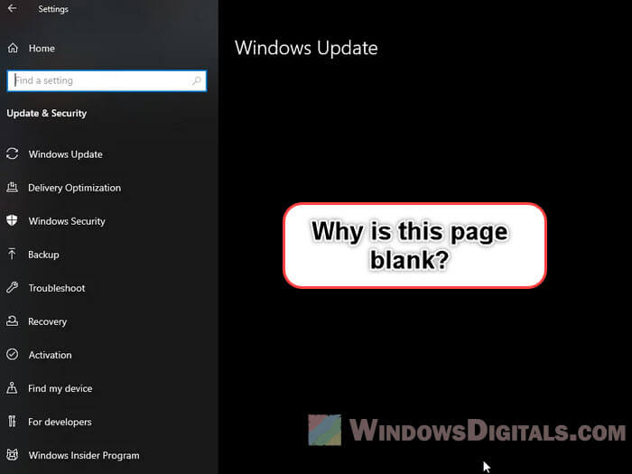 Windows Update Settings Page Blank