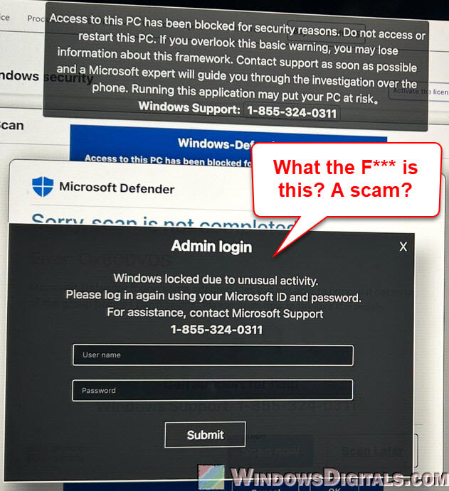 Windows locked due to unusual activity Windows 11 Scam