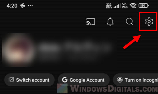 YouTube settings gear icon