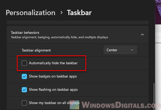 auto-hide taskbar Windows 11