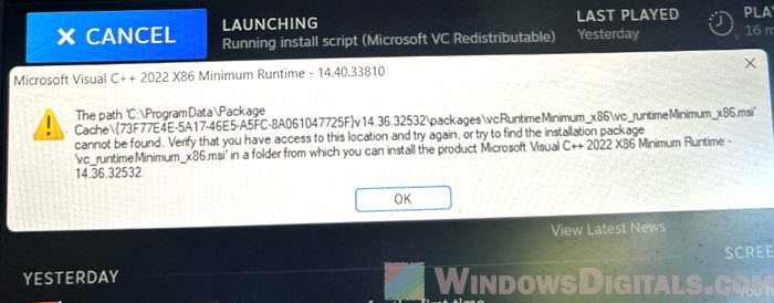 vc_runtimeMinimum_x86.msi cannot be found